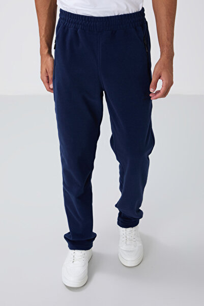 TOMMY LIFE Ανδρικές φόρμες Fleece Σετ Indigo - Stand γιακά, Τσέπη με φερμουάρ, Standard Fit - 85193