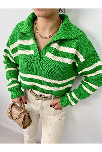 Dilvin Polo Yaka Çizgili Kazak