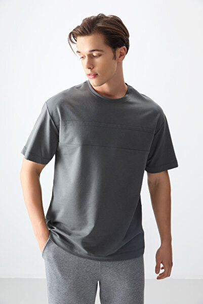 AIR JONES Khaki Cotton Thick Soft Textured Oversize Fit Basic Men's T-Shirt - 88378