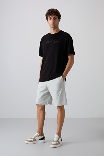 TOMMY LIFE Μαύρο βαμβακερό ανδρικό μπλουζάκι με μαλακή υφή με στάμπα σε μεγάλο μέγεθος - 88329