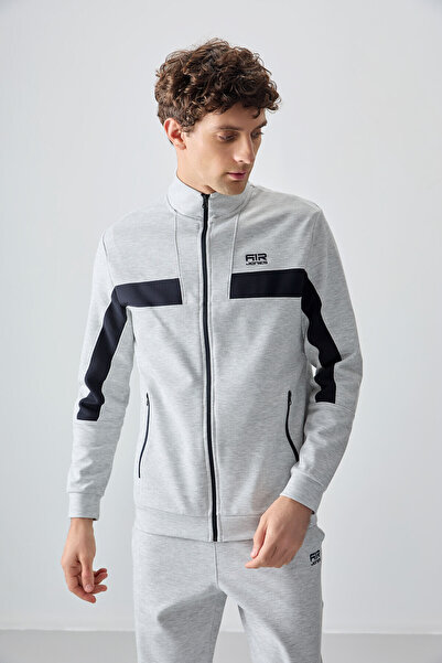 AIR JONES Gray Surface Textured Standard Fit Embroidered Men's Tracksuit Set - 85248