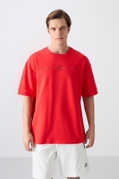 TOMMY LIFE Ανδρικό μπλουζάκι Fiesta, χοντρό βαμβακερό και μαλακό, με στάμπα, υπερμεγέθη, μπλουζάκι - 88323