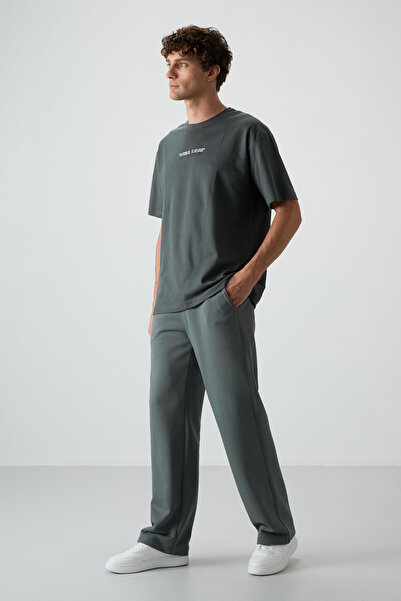 AIR JONES Khaki Cotton Thick Surface Textured Oversize Fit Printed Men's T-Shirt - 88372