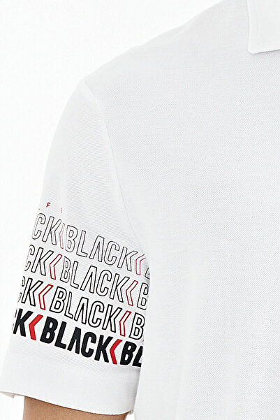 TOMMY LIFE Ανδρικό μπλουζάκι White Sleeve Print Detailed Polo Neck Standard Form - 88240