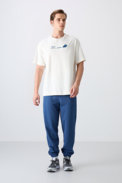 TOMMY LIFE Ecru Cotton Thick Soft Textured Oversize Fit Printed Men's T-Shirt - 88330