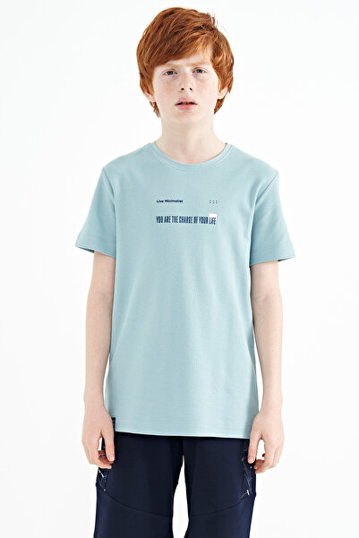 TOMMY LIFE Ανδρικό μπλουζάκι με λεπτομέρεια με μπλε στάμπα με λαιμόκοψη - 11117