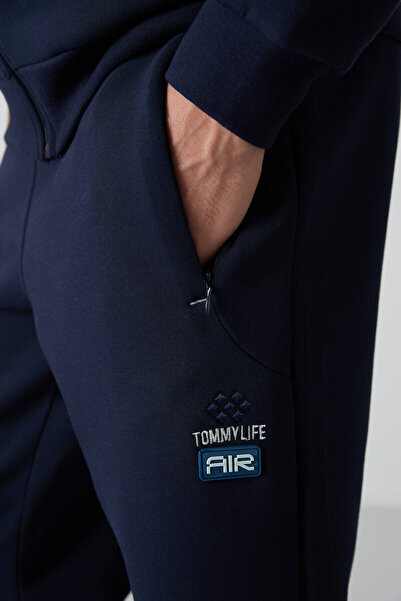 TOMMY LIFE Ανδρική φόρμα αθλητικής φόρμας Indigo Cotton Thick Soft Textured Comfort Fit με στάμπα - 85236