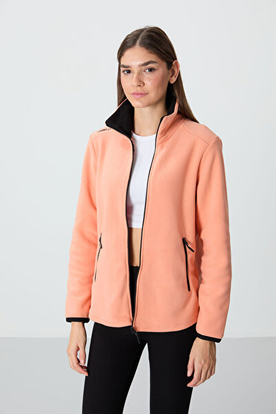 TOMMY LIFE Melon Inside Stand Collar Zippered Comfortable Form Women's Fleece Sweatshirt - 97173