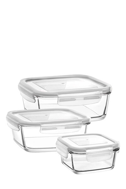 LAV Fresco Glass Storage Container Set of 3 White Locking Lid (1 Small, 1 Medium, 1 Large Storage Container)