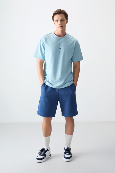 AIR JONES Ανδρικό μπλουζάκι με εμπριμέ μπλουζάκι από βαμβακερό γαλάζιο, μαλακή υφή και με στάμπα - 88373