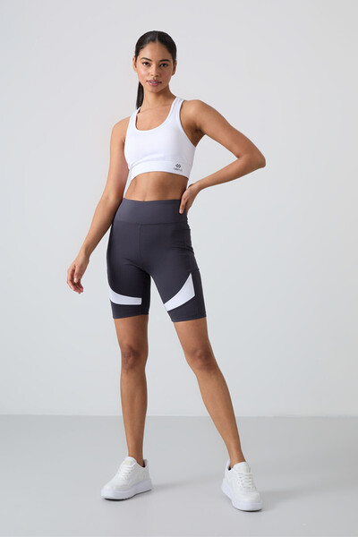 TOMMY LIFE Antrasit Esnek Standart Fit Performans Kadın Biker Tayt - 91012