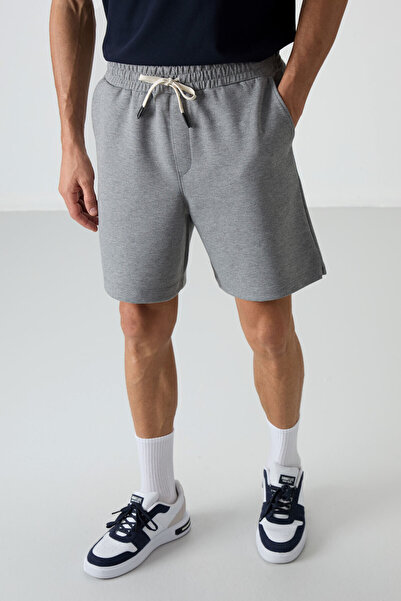 AIR JONES Gri Melanj Pamuklu Kalın Yumuşak Dokulu Comfort Fit Basic Erkek Şort - 81274