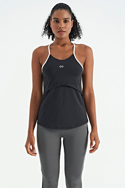 TOMMY LIFE Black Back Cross Strap Detailed Standard Mold Women's Sports Athlete - 97261