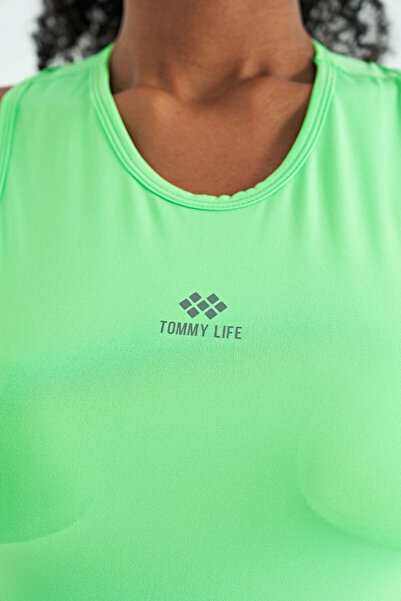 TOMMY LIFE Neon Green O Neck Slit Women's Sports Undershirt - Zero Sleeve, Standard Fit - 97256