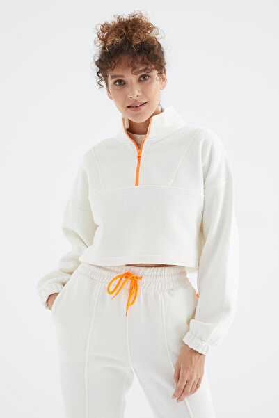 TOMMY LIFE Ecru Off-Shoulder Waist Gathered Half-Length Zippered Oversized γυναικεία φόρμα - 95321