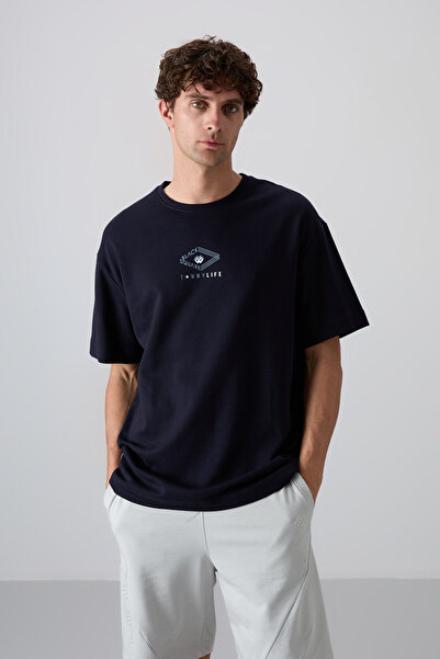 TOMMY LIFE Ανδρικό μπλουζάκι μπλουζάκι από βαμβακερό έντονο γαλάζιο με μαλακή...