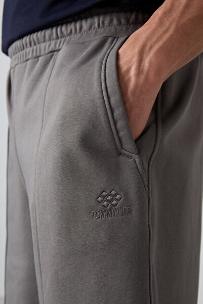 TOMMY LIFE Dark Gray Cotton Thick Soft Textured Comfort Fit Basic Men's Shorts - 81261