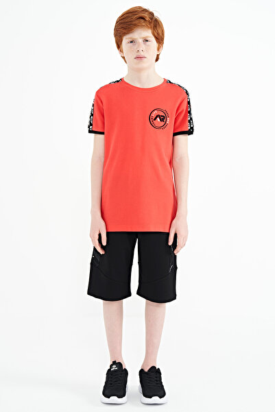 TOMMY LIFE Ανδρικό μπλουζάκι με λαιμόκοψη Coral Shoulder Print με λεπτομέρεια...