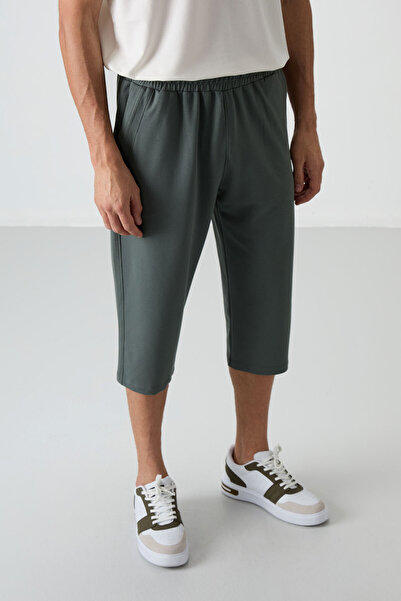 TOMMY LIFE Haki Pamuklu Yumuşak Dokulu Standart Fit Nakışlı Erkek Kapri - 83102