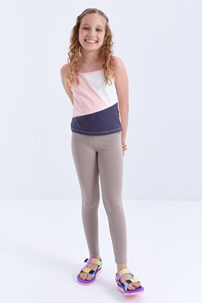 TOMMY LIFE Dark Beige High Waist Skinny Leg Girl's Leggings - 75047