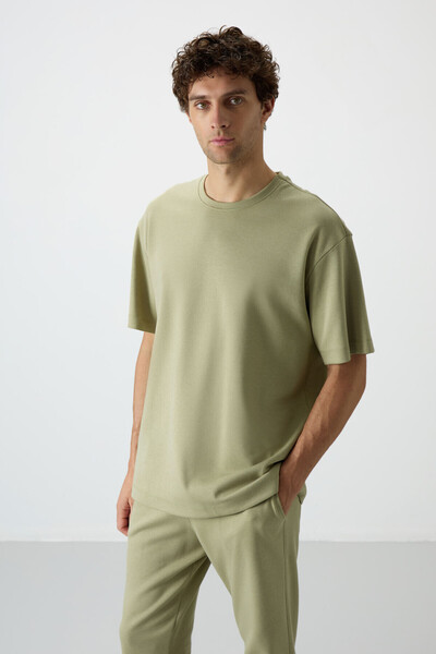 AIR JONES Ανοιχτό σετ ανδρικής φόρμας γυμναστικής από βαμβακερό πάχος Çağla, με μαλακή υφή Oversize Fit Basic - 85251