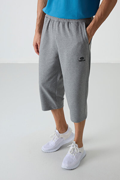 TOMMY LIFE Gri Melanj Pamuklu Yumuşak Dokulu Standart Fit Nakışlı Erkek Kapri - 83102