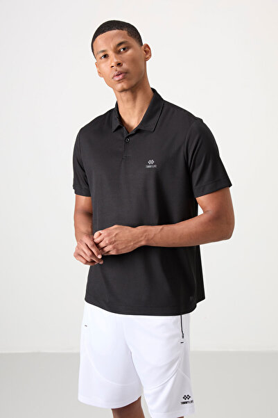 TOMMY LIFE Siyah Logo Baskılı Standart Kalıp Polo Yaka Aktif Spor Erkek T-Shi...