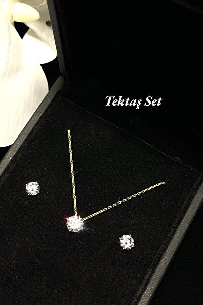 Hepimitu Tektaş Altın Set - Kolye Küpe