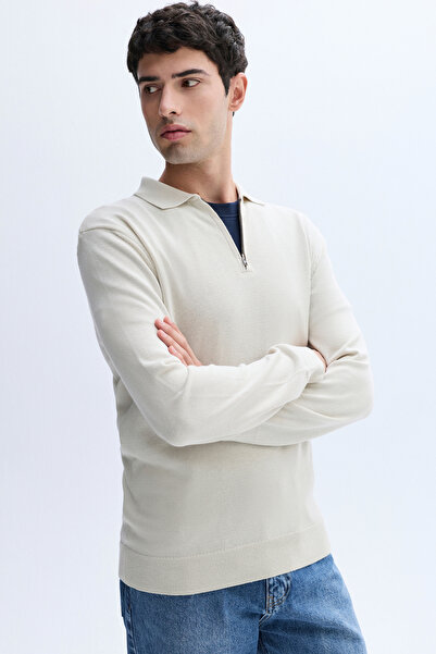 Mudo Zippered Polo Neck Knitwear Sweater