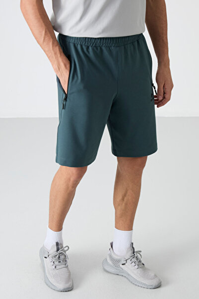 TOMMY LIFE Orman Yeşili Gizli Fermuar Arka Cepli Bağcıklı Standart Kalıp Erkek Şort - 81136