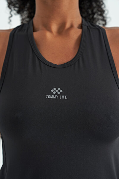 TOMMY LIFE O Neck Black Slit Women's Sports Undershirt - Zero Sleeve, Standard Fit - 97256