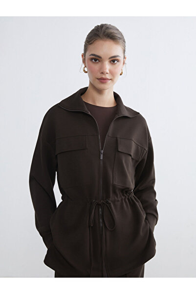 LC Waikiki Vizyon New Season Stand Collar Oversize Women's Zippered Sweatshirt