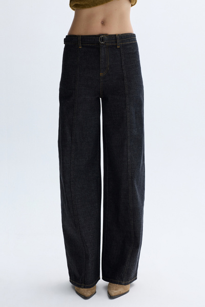 Mudo Wide Leg Pants with Sewing Detail Belt