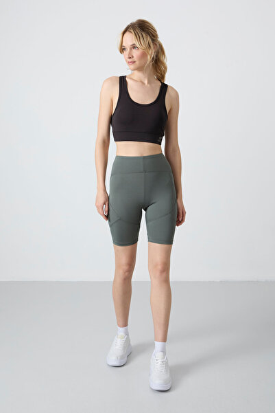 TOMMY LIFE Khaki Elastično Standard Fit Performance ženske biciklističke taji...