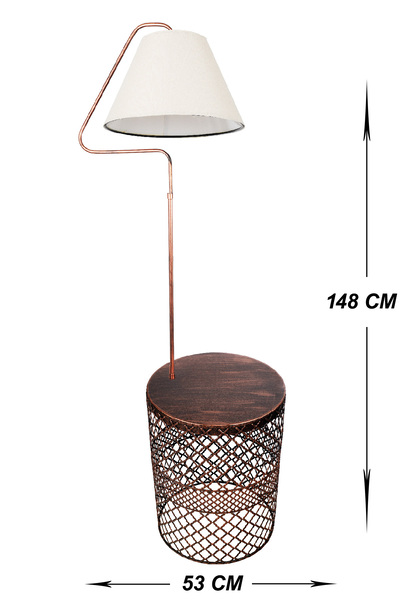 VENON Sehpalı Lambader Üçgen Siyah Bakır Patine⭐️ Krem Kumaş Şapka⭐️Metal Gövde⭐️ Salon Köşe Lambası