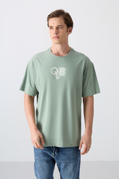 TOMMY LIFE Ανδρικό μπλουζάκι με ανοιχτό πράσινο βαμβακερό χοντρό μαλακό ανάγλ...