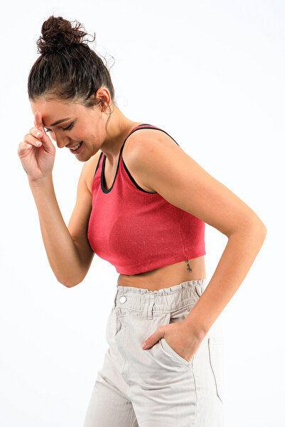 TOMMY LIFE Fuchsia Basic Zero Sleeve Skinny Fit U Collar Women's Crop Top Undershirt - 97162