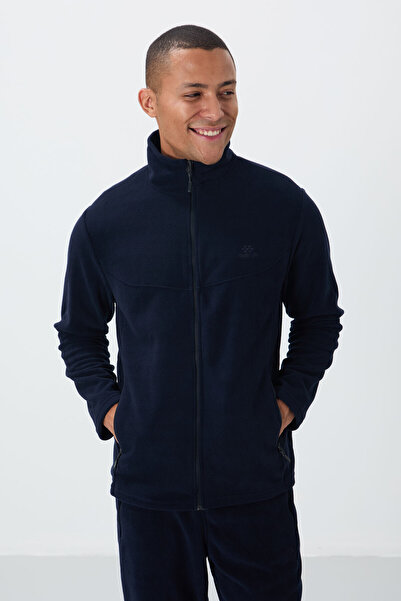 TOMMY LIFE Ανδρικό σετ φόρμας Fleece Navy Blue Stand γιακάς και τσέπη με φερμουάρ - 85193