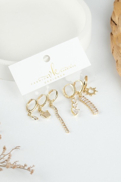 Jack Ferrero GOLD KADIN ÇELİK 6'LI KÜPE SETİ