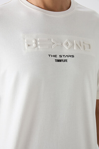 TOMMY LIFE Ecru Cotton Thick Soft Textured Oversize Fit Printed Men's T-Shirt - 88328