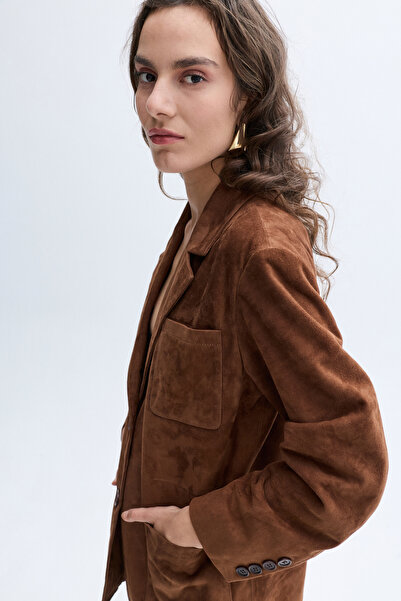 Mudo Loose Fit Genuine Leather Blazer Jacket