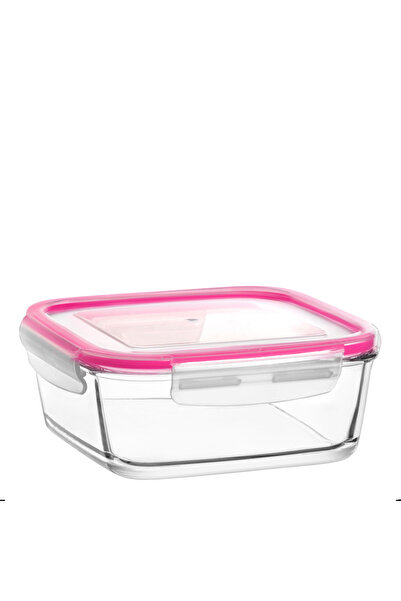 LAV Fresco Glass Storage Container Single Large Size 1150 ml Square Pink Lockable Lid