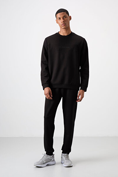 AIR JONES Μαύρο - Μαύρο βαμβακερό χοντρό μαλακό ανάγλυφο ανδρικό σετ αθλητική...