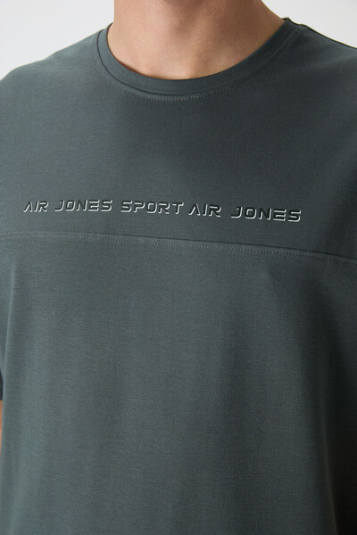 AIR JONES Khaki Cotton Thick Surface Textured Oversize Fit Printed Men's T-Shirt - 88371