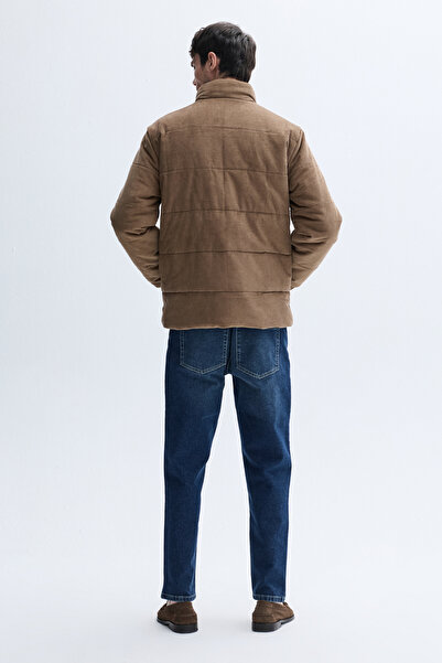 Mudo Stand-Up Collar Velvet Textured Puffer Coat