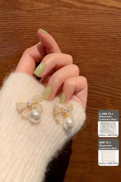 Shylyn 925 Gümüş İğneli İnci Fiyonk ve İnci Sallantılı Küpe