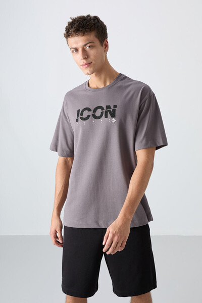 TOMMY LIFE Dark Gray Cotton Thick Soft Textured Oversize Fit Printed Men's T-...