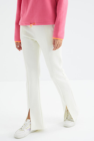 TOMMY LIFE Εκρού ψηλόμεσο μπροστινό σκίσιμο Λεπτομερής πλαϊνή τσέπη Άνετη φόρμα γυναικεία αθλητική φόρμα κάτω - 94625