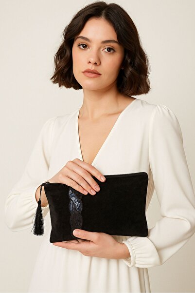 Uretti - حقيبة كلاتش/محفظة مخملية مصنوعة يدويًا من Sibel 2453 6616 مع تفاصيل ...