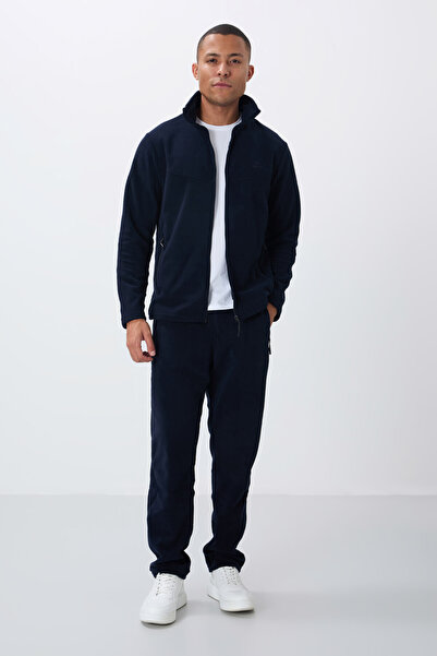 TOMMY LIFE Ανδρικό σετ φόρμας Fleece Navy Blue Stand γιακάς και τσέπη με φερμουάρ - 85193